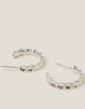 Sterling Silver-Plated Flower Hoop Earrings, , large