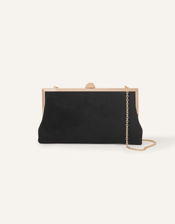 Suedette Clip Frame Clutch Bag, Black (BLACK), large