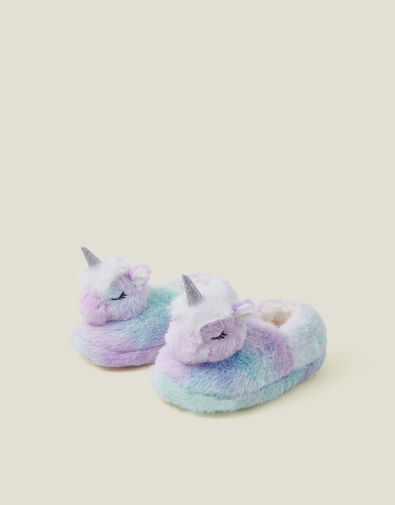 Girls Sleepy Unicorn Faux Fur Slippers, PASTEL MULTI, large