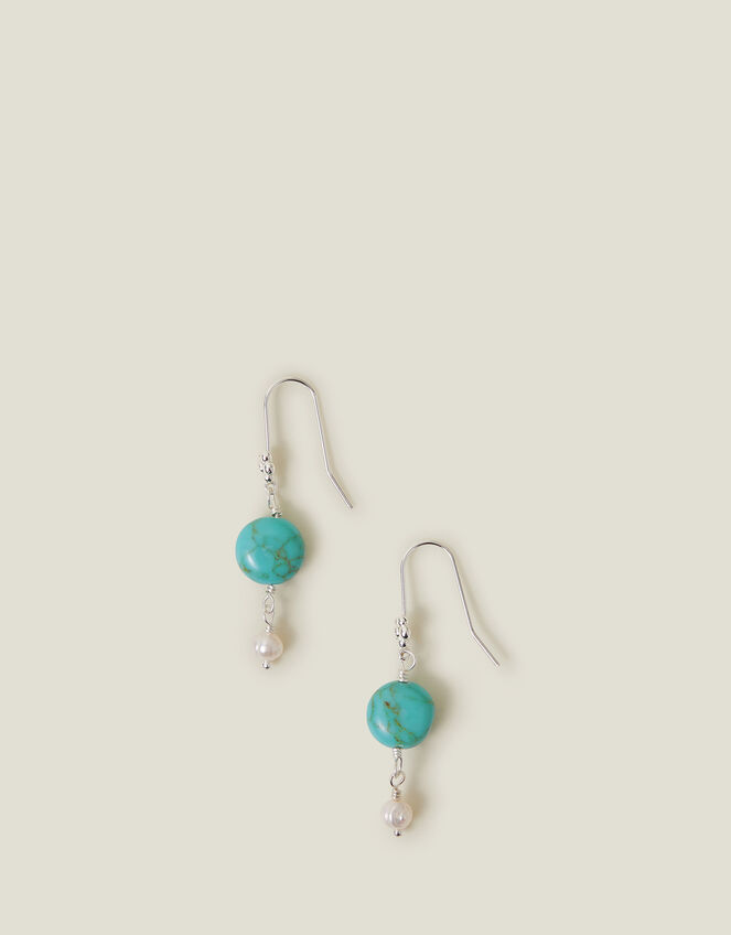 Sterling Silver-Plated Turquoise Drop Earrings, , large