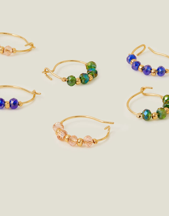 3-Pack 14ct Gold-Plated Beaded Hoop Earrings, , large