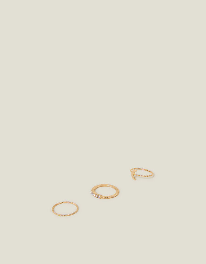 3-Pack Twist Moon Rings, Gold (GOLD), large