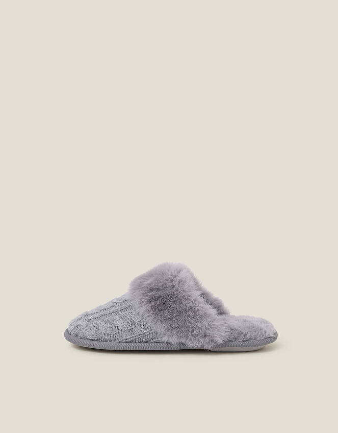 Cable Knit Mule Slippers, Grey (GREY), large