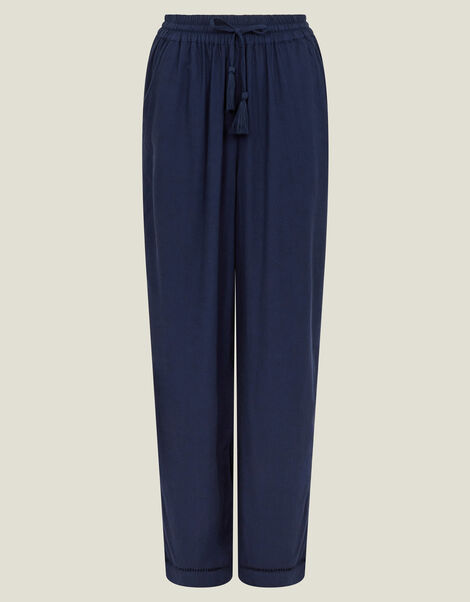 Embroidered Wide Leg Trousers, Blue (NAVY), large