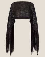 Sequin Embellished Poncho, Black (BLACK), large
