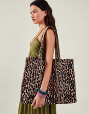 Leopard Print Quilted Shopper Bag, , large