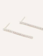 Sterling Silver Pave Long Line Drop Earrings, , large