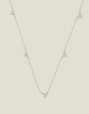 Sterling Silver Diamante Trio Station Necklace, , large