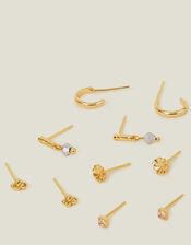 5-Pack 14ct Gold-Plated Stud and Hoop Earrings, , large