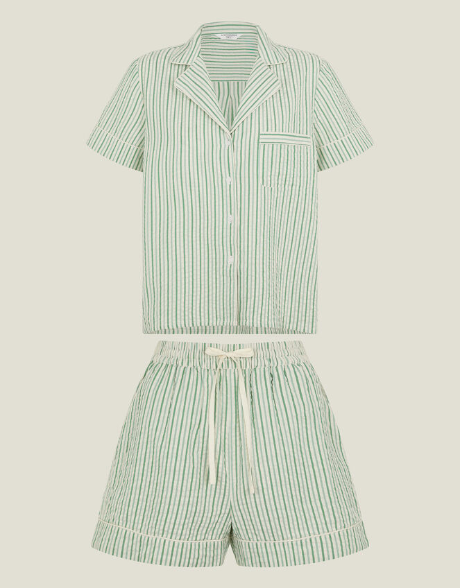 Seersucker Stripe Short Pyjamas Set, Green (GREEN), large