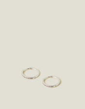 Sterling Silver-Plated Pave Hoop Earrings, , large