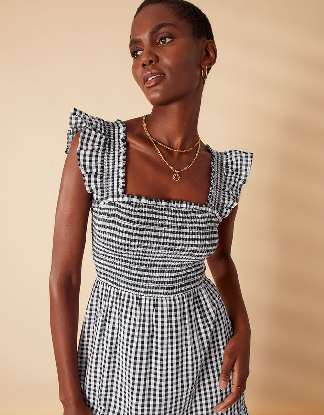 Gingham Tiered Dress Black | Beach holiday dresses | Accessorize UK