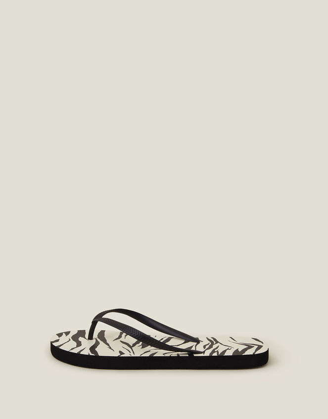 Zebra Print Flip Flops, Black (BLACK WHITE), large