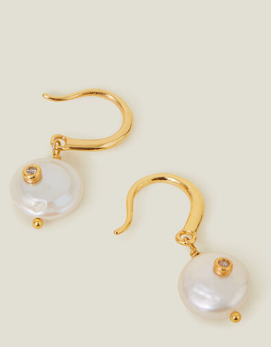 14ct Gold-Plated Pearl Drop Earrings, , large