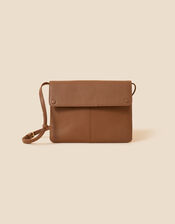 Leather Cross-Body Messenger Bag, Tan (TAN), large