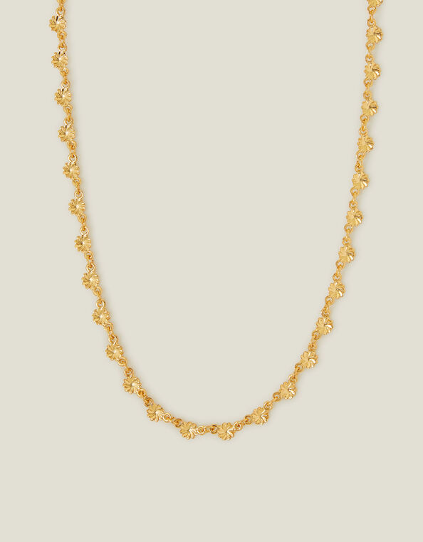 14ct Gold-Plated Flower Link Necklace, , large