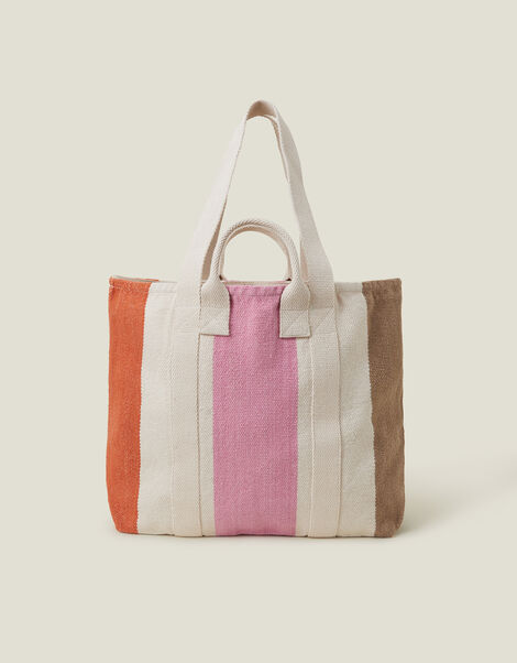 Colourblock Stripe Canvas Tote Bag, , large