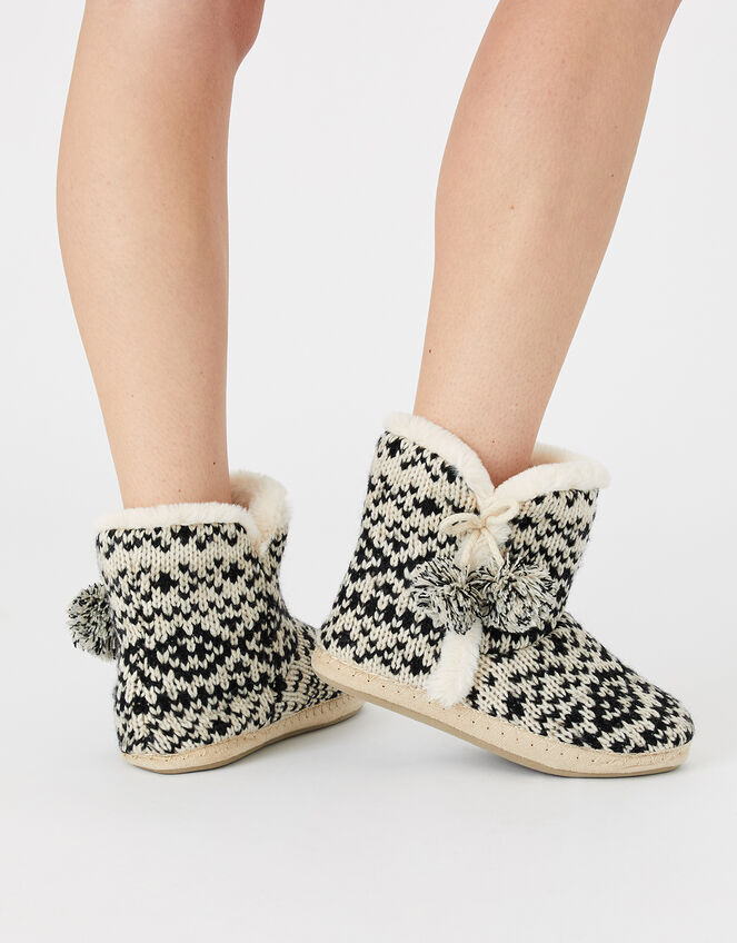Fair Isle Knitted Slipper Boots Black | Slippers | Accessorize UK