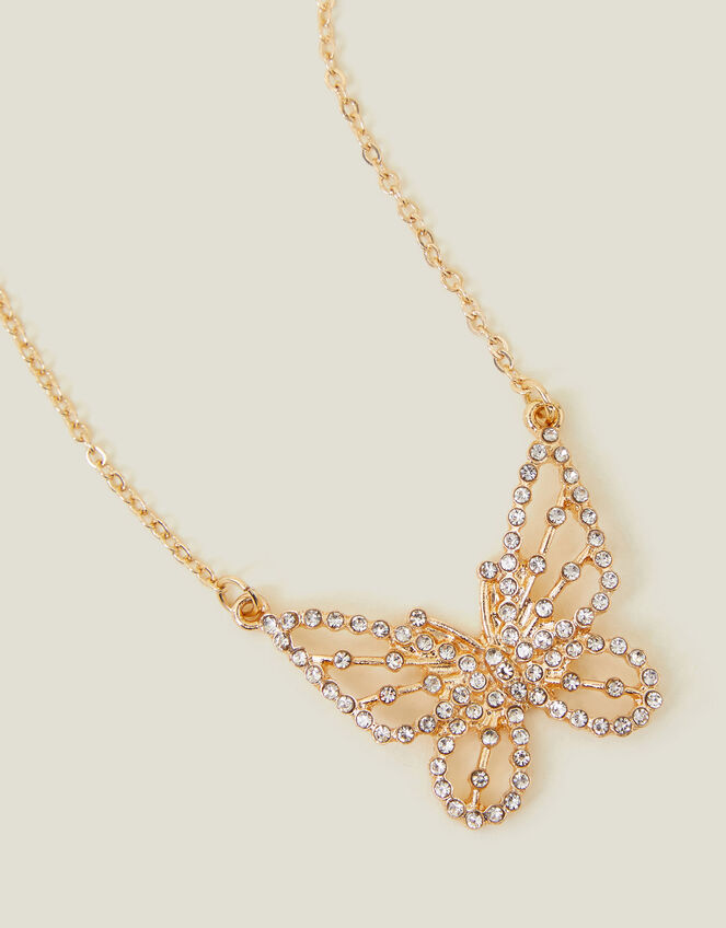 Butterfly Pave Pendant Necklace, , large
