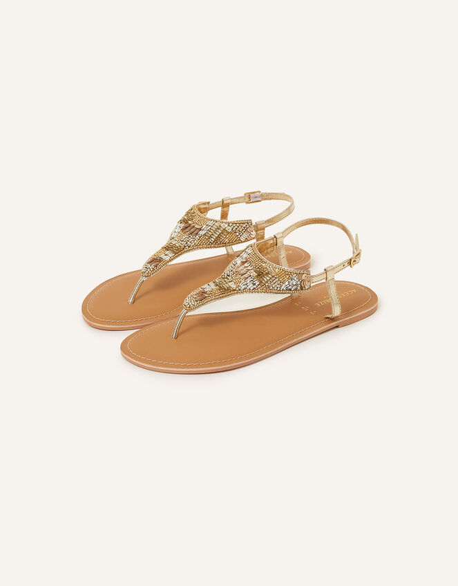 Bead and Sequin Embellished Toe Post Sandals Gold | Sandals & Flip ...