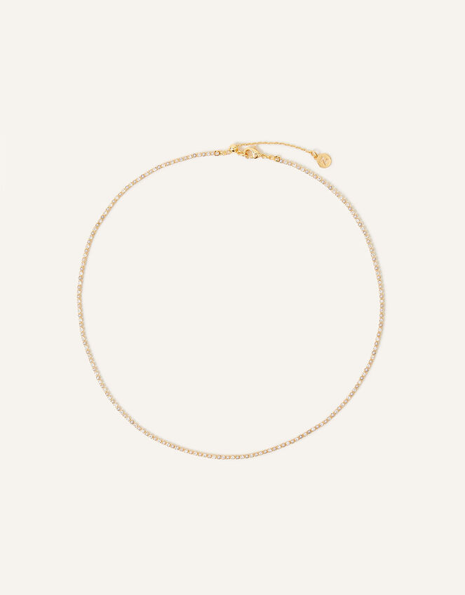 14ct Gold-Plated Pearl Sparkle Tennis Necklace, , large