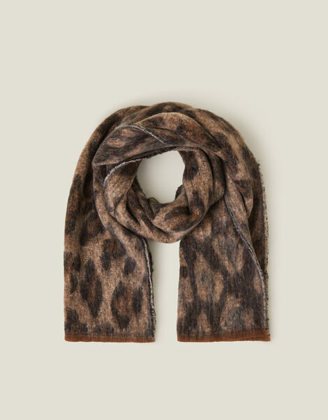 Brushed Leopard Print Blanket Scarf, , large