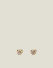 14ct Gold-Plated Diamante Heart Stud Earrings, , large