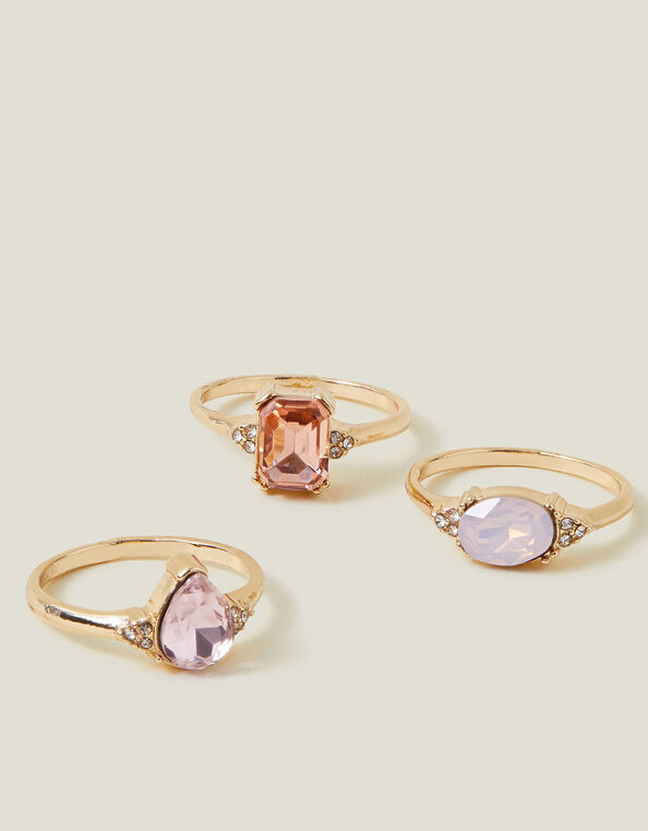 3-Pack Eclectic Gem Rings, Pink (PINK), large