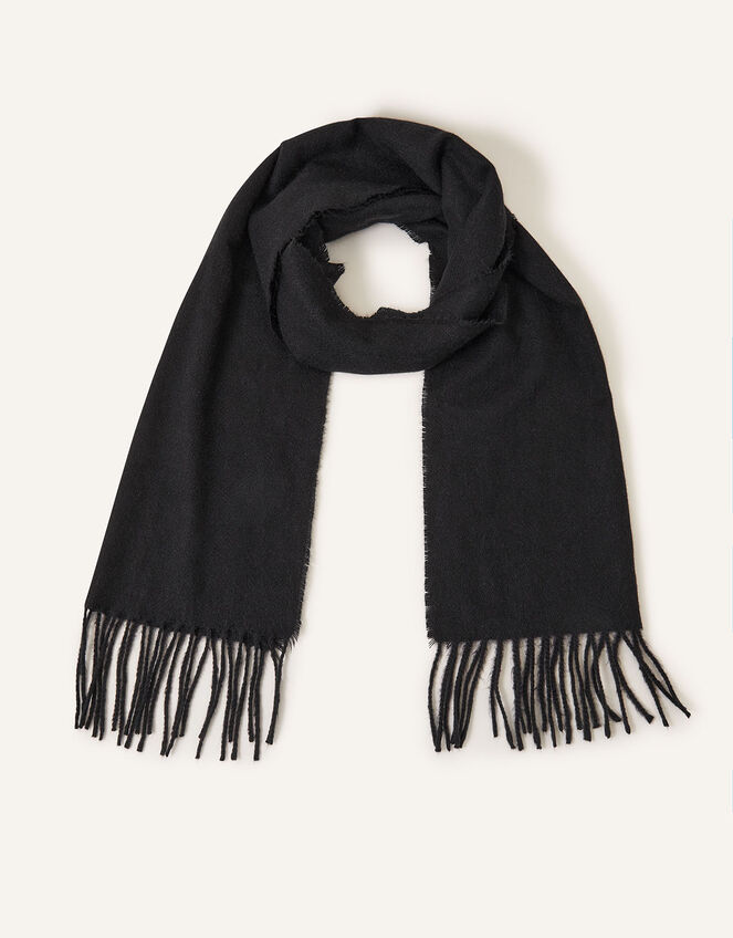 Plain Tassel Scarf, Black (BLACK), large