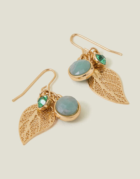 Stone Charm Leaf Drop Earrings, , large