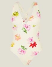 Floral Cross Strap Swimsuit, Ivory (IVORY), large