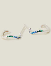 Sterling Silver-Plated Stone Hoop Earrings, , large