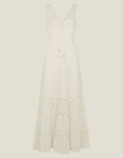 Tie Front Maxi Dress, Ivory (IVORY), large