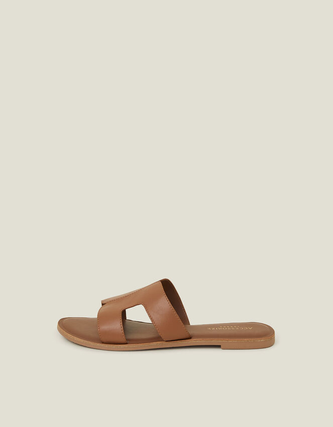 Leather Cut-Out Sliders, Tan (TAN), large