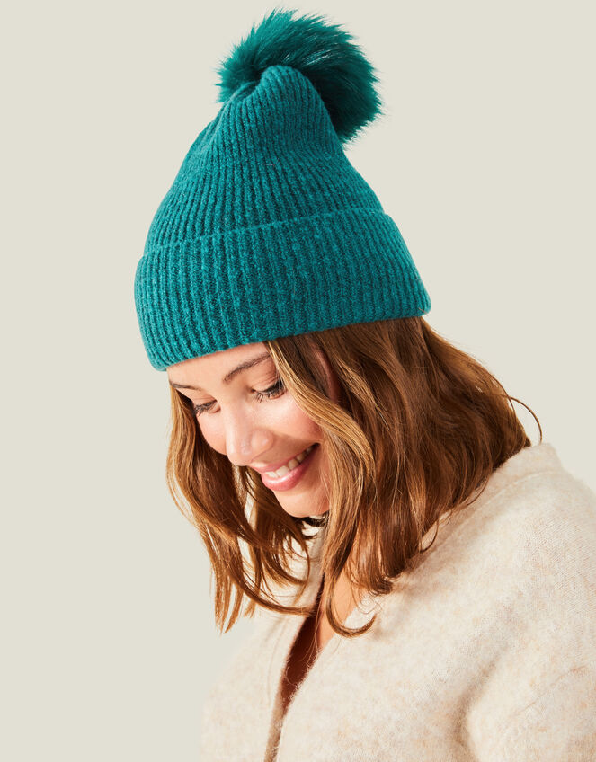 Knit Pom-Pom Beanie , Teal (TEAL), large