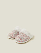 Faux Fur Knit Mule Slippers, Multi (PASTEL MULTI), large