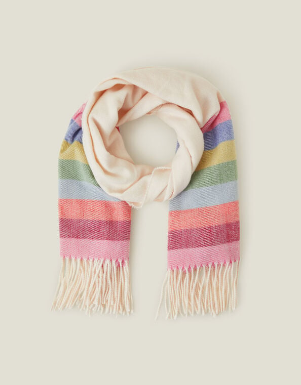 Rainbow Stripe Fringe Blanket Scarf, , large