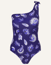 Paisley One-Shoulder Swimsuit, Blue (BLUE), large