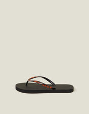 Tortoiseshell Strap Flip Flops, Black (BLACK), large