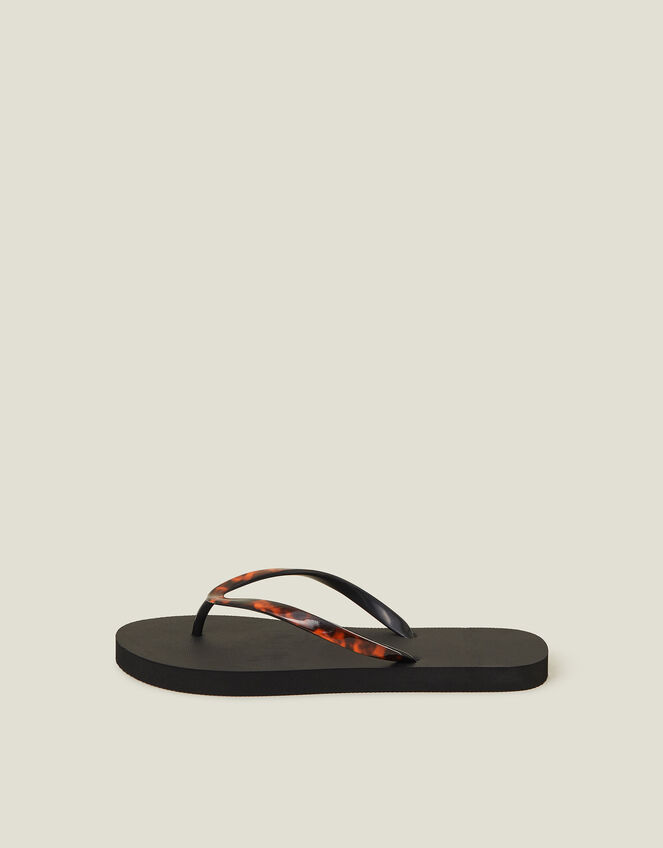 Tortoiseshell Strap Flip Flops, Black (BLACK), large