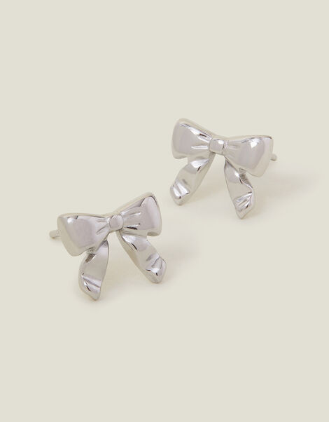 Platinum-Plated Stainless Steel Bow Stud Earrings, , large