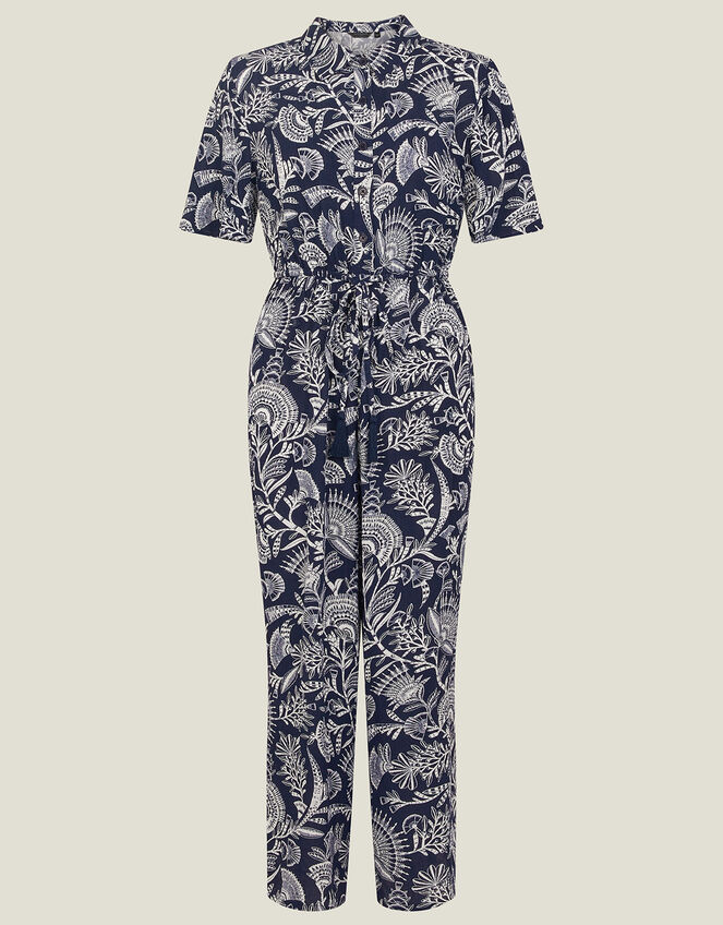 Fan Print Jumpsuit , Blue (NAVY), large