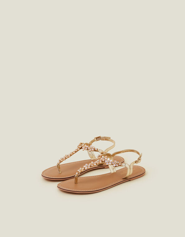 Flower Embellished Sandals, Cream (PEARL), large