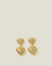 14ct Gold-Plated Diamante Heart Drop Earrings, , large