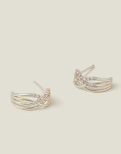 Sterling Silver-Plated Sparkle Weave Hoop Earrings, , large