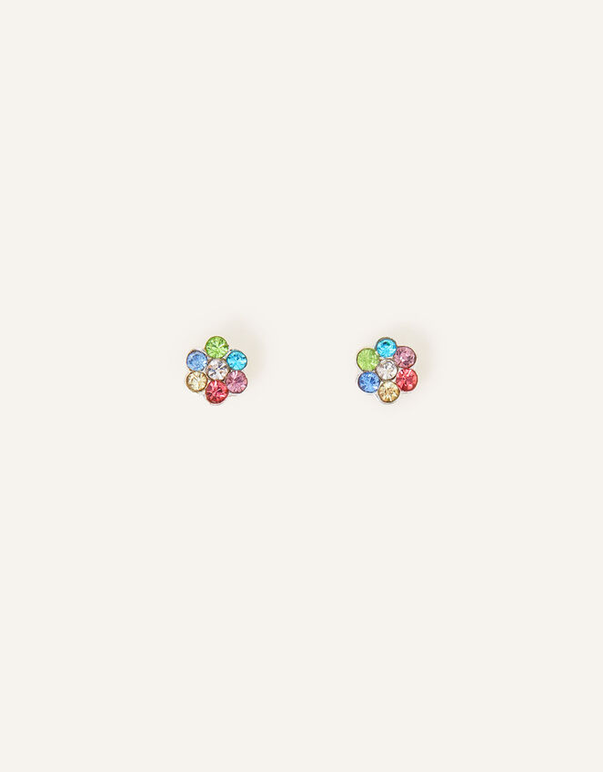 Sterling Silver Plated Flower Stud Earrings, , large