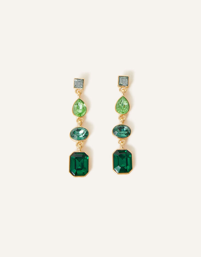 Eclectic Gem Long Drop Earrings, Green (GREEN), large