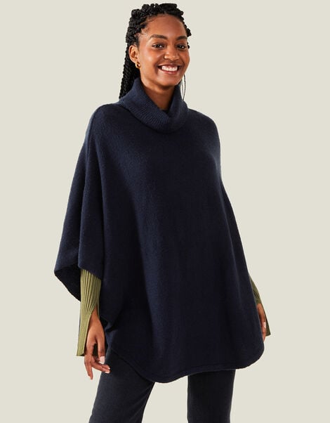 Cosy Knit Poncho, Blue (NAVY), large