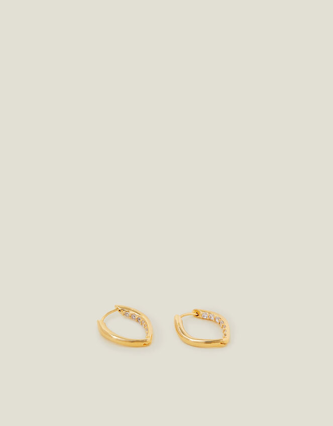 14ct Gold-Plated Sparkle Leaf Hoop Earrings, , large