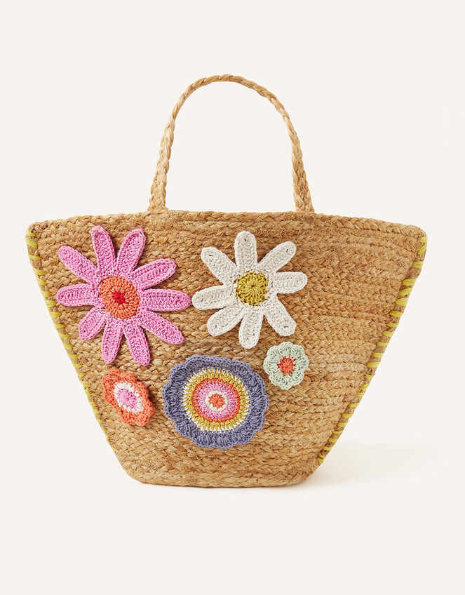 Flower Applique Basket Bag | Beach bags | Accessorize UK